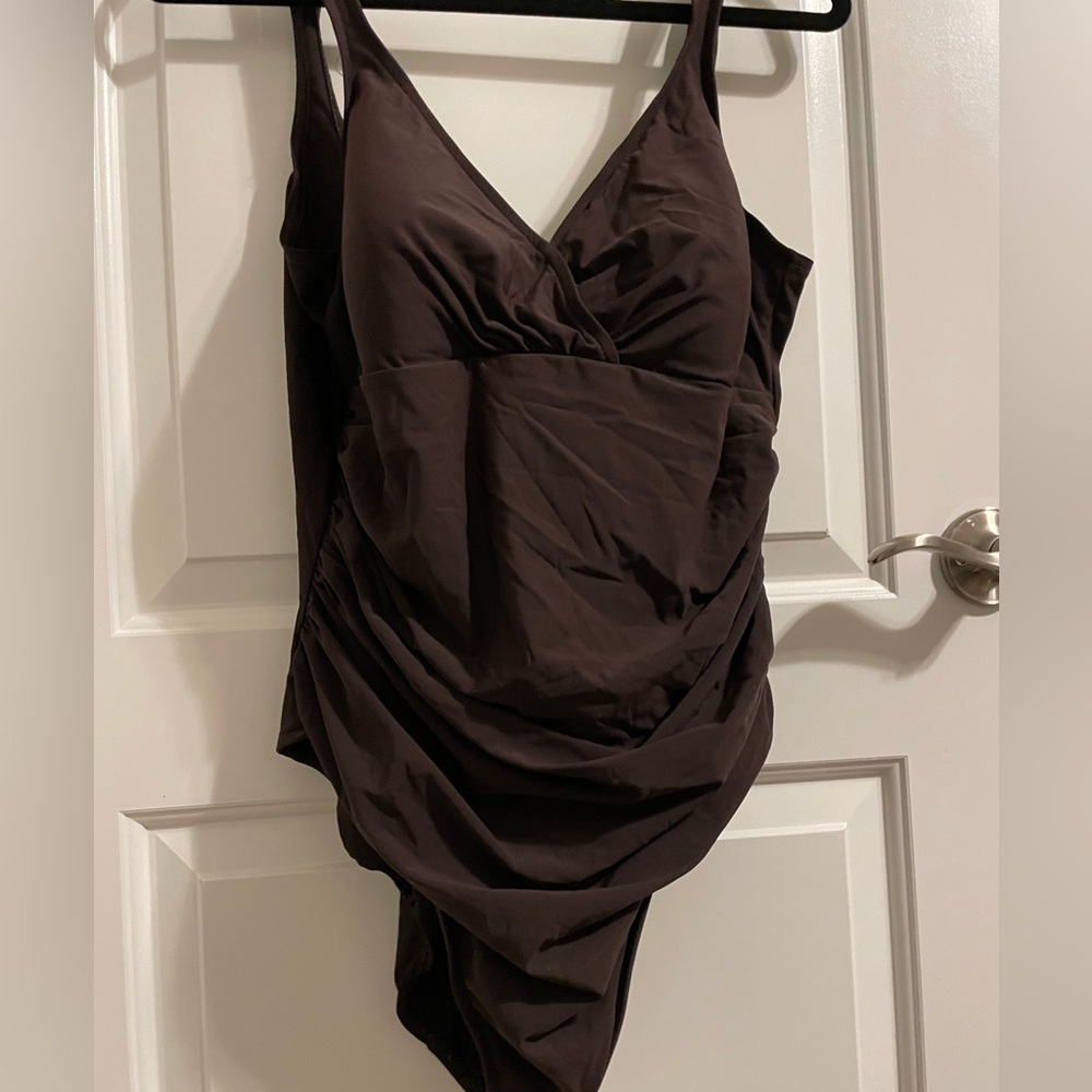 Elegant dark brown one piece swimsuit.